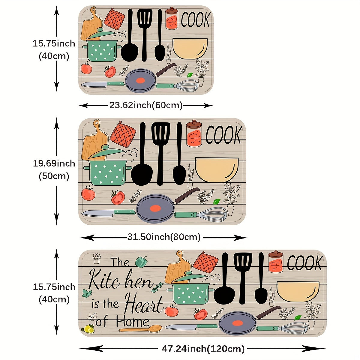 Anti-Fatigue Kitchen Rug Floral Non-Slip Waterproof Machine Washable