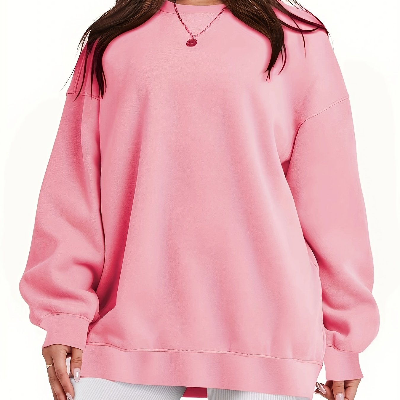 Women's Loose Cotton Long Sleeve Hoodie Round Neck Solid Color Pullover