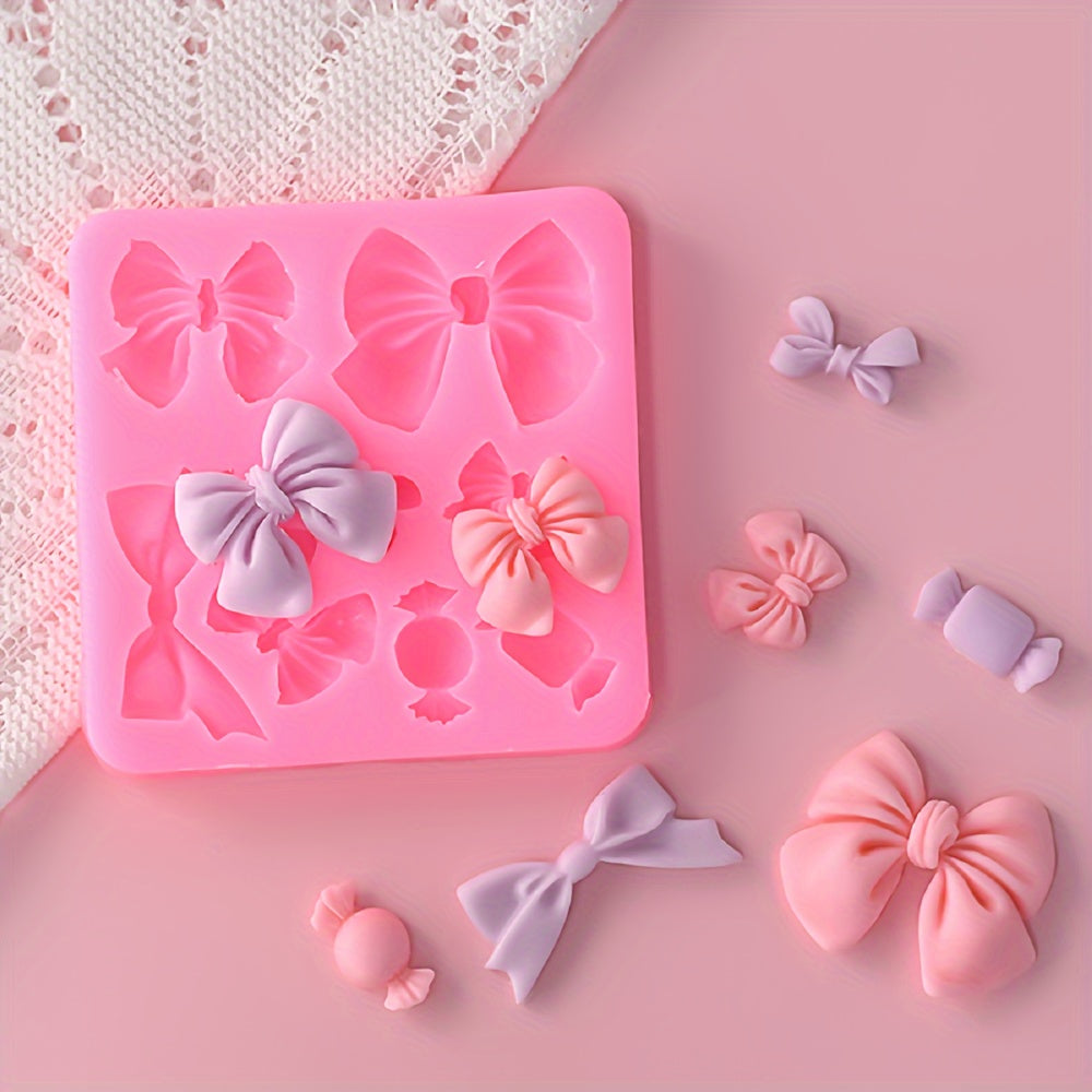 Pink Silicone Mini Bow Fondant Mold Non-Stick Easy to Clean for Chocolates Candies Cupcake Decorations