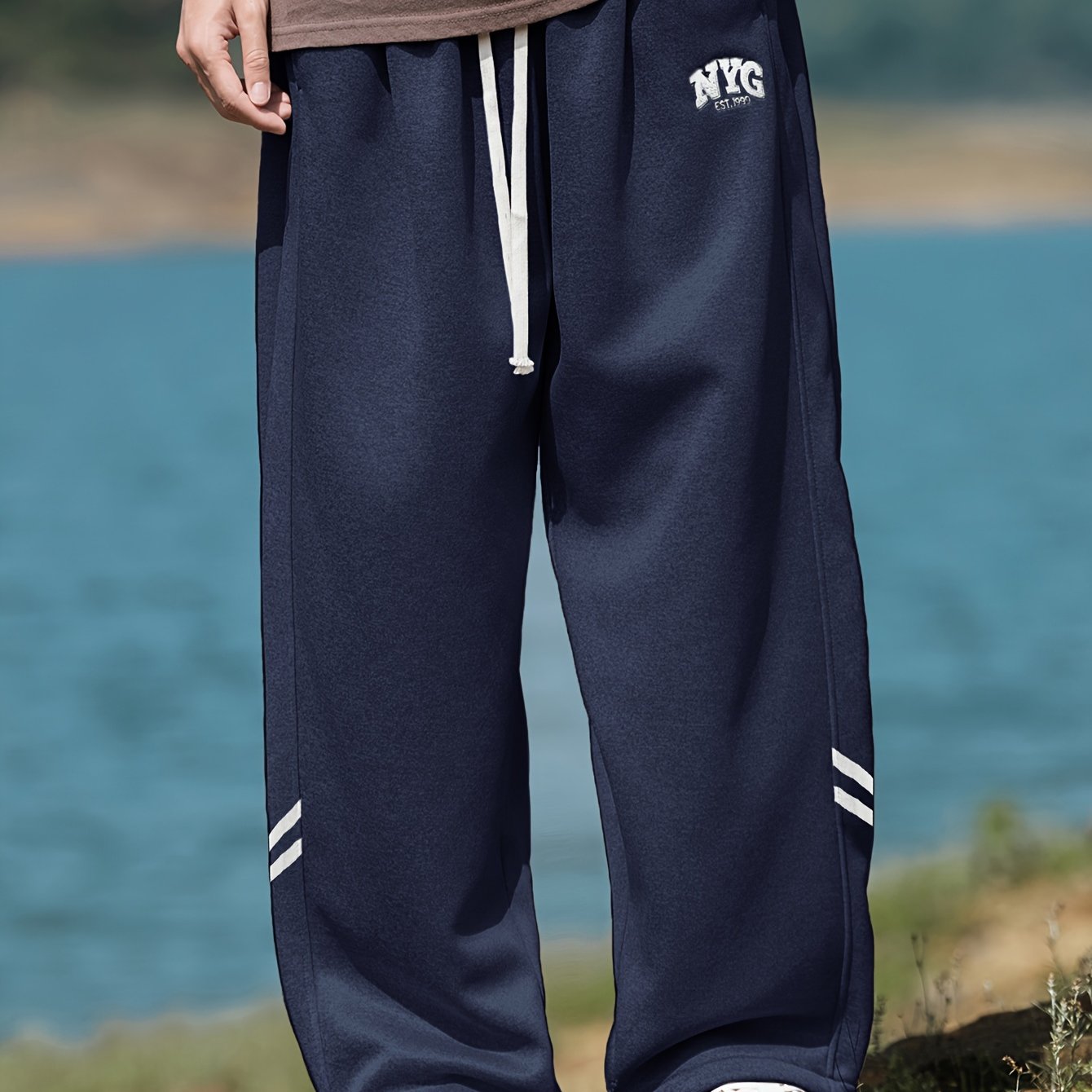 Мужские брюки большого размера в повседневном стиле с шнурком, эластичной тканью и геометрическим принтом