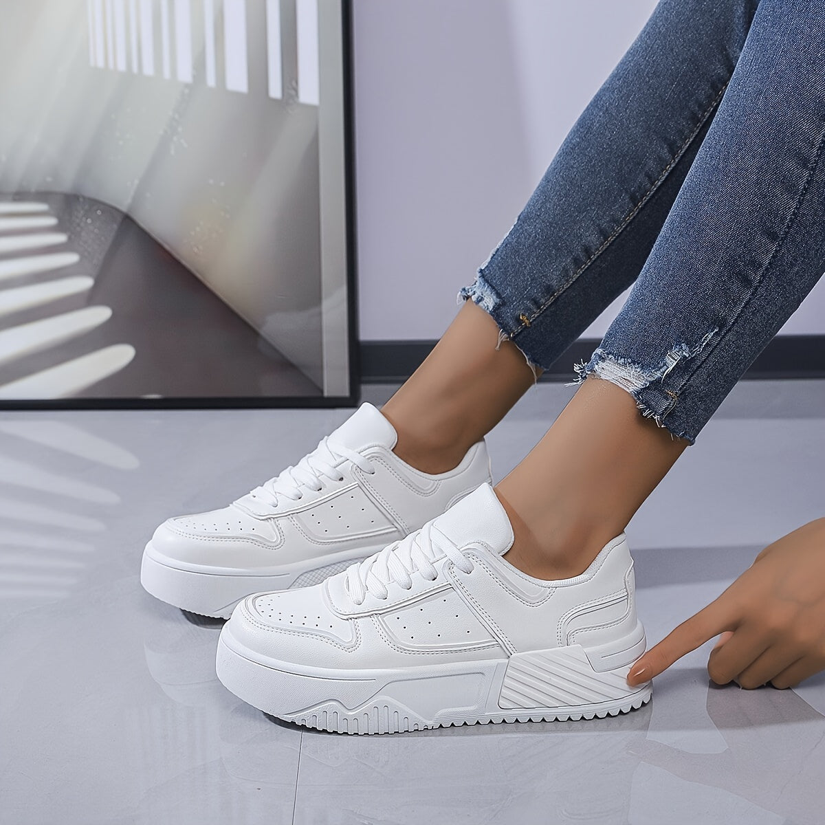 Women's Casual Wedge Sneakers - All-Season Lace-Up Shoes, Lightweight