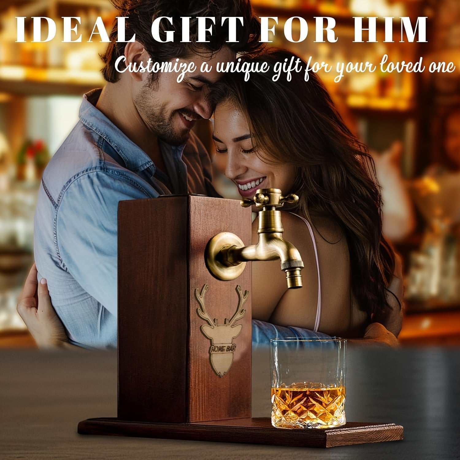 Personalized Wooden Whiskey Dispenser Set Engraved Decanter for Home Bar Gift