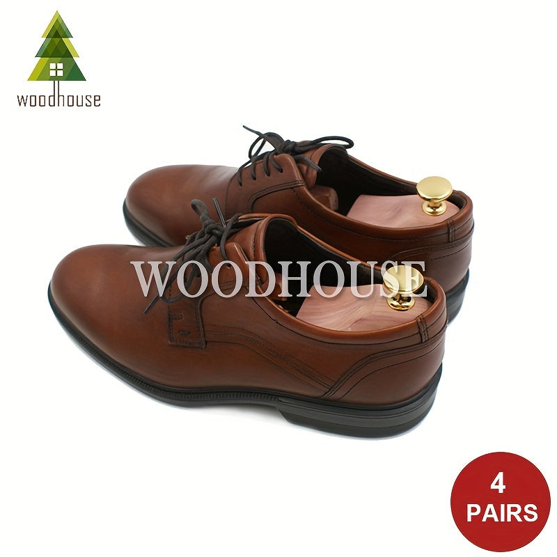 4-Pack Heavy-Duty Cedar Shoe Trees for Men and Women, Adjustable, Space-Saving