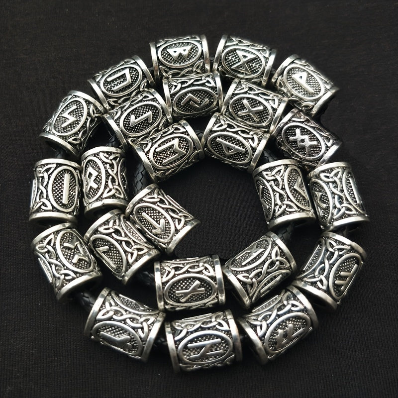 Set of 24 Bohemian Metal Viking Rune Beads Oval Solid Color Spacer Beads for Jewelry and Hair Braids