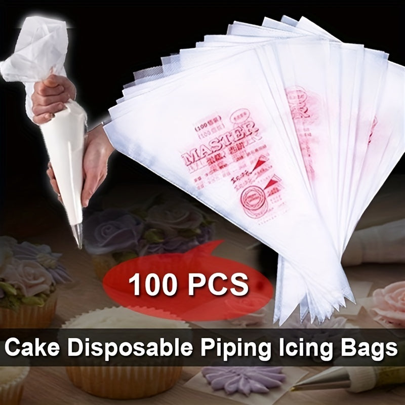 100 Premium Disposable Piping Bags for Cake Decorating, Durable Plastic