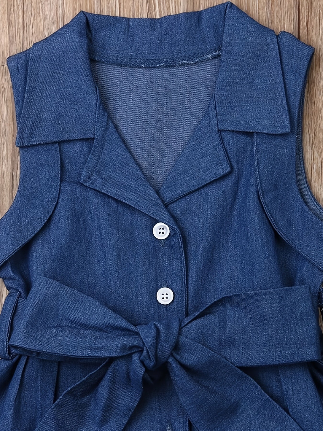 Kids' Summer Denim Romper Set with Belt and Bow Headband for Girls