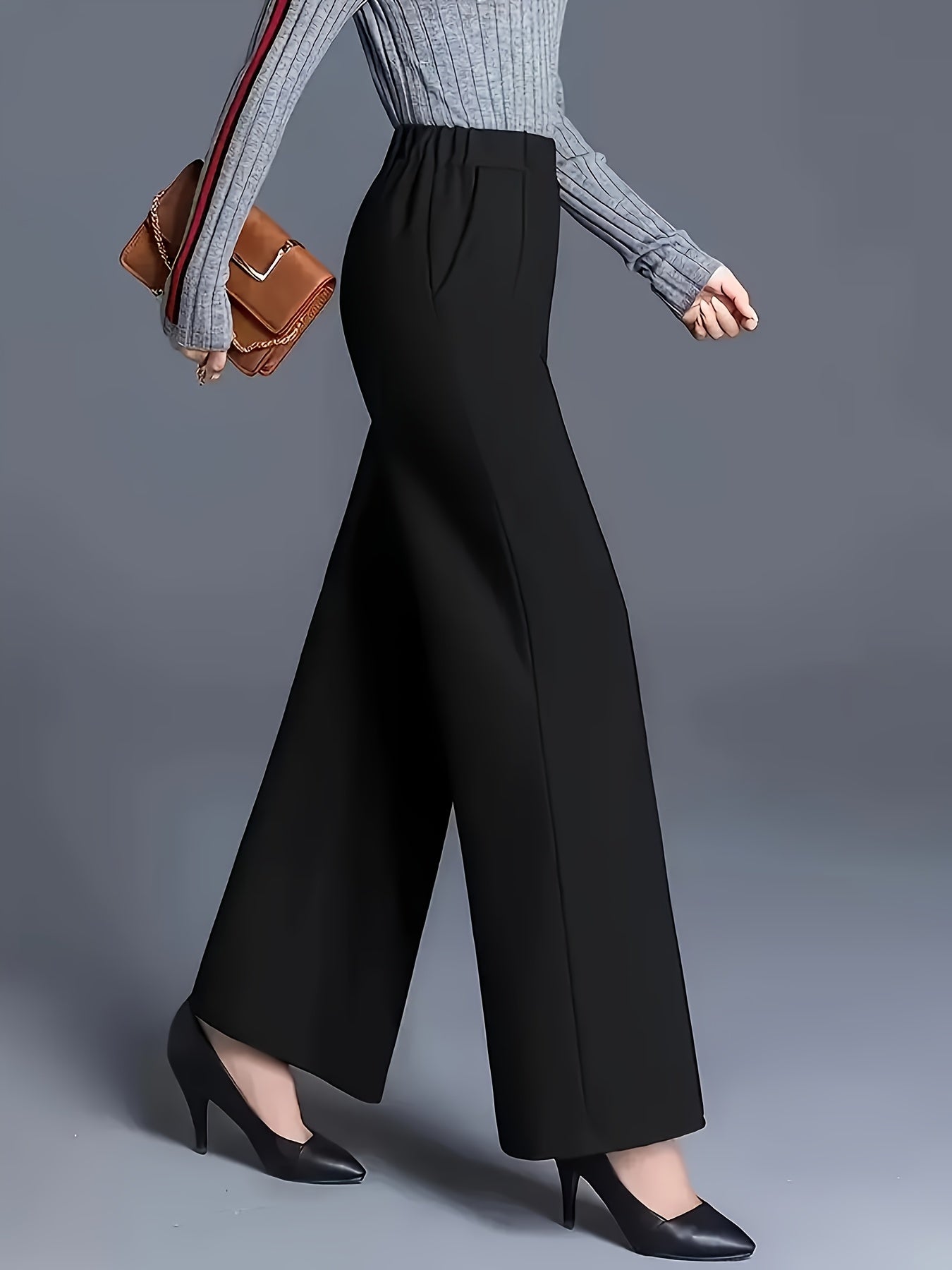 Women's High-Waist Straight Leg Trousers Polyester Elegant Office Wear