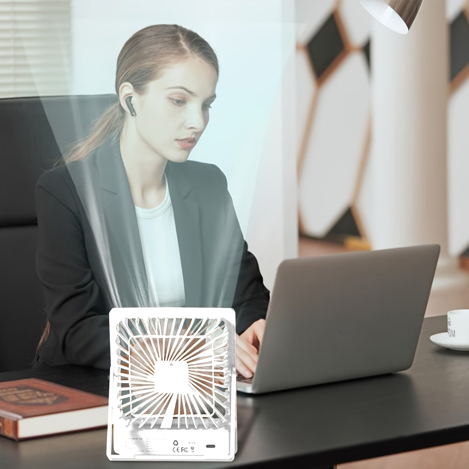 Portable Battery-Powered Desk Fan with 180° Tilt, 5-Speed, USB Charging