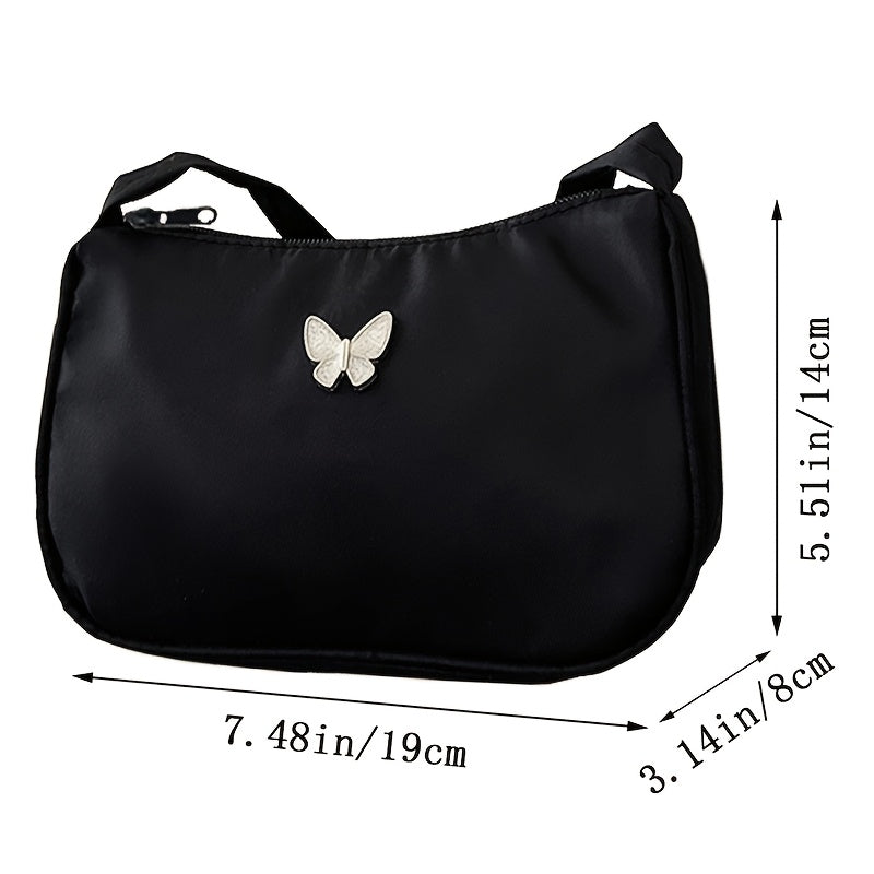 Ayollar uchun qora naylon crossbody sumka, tassel aksenti va zip yopilishi bilan