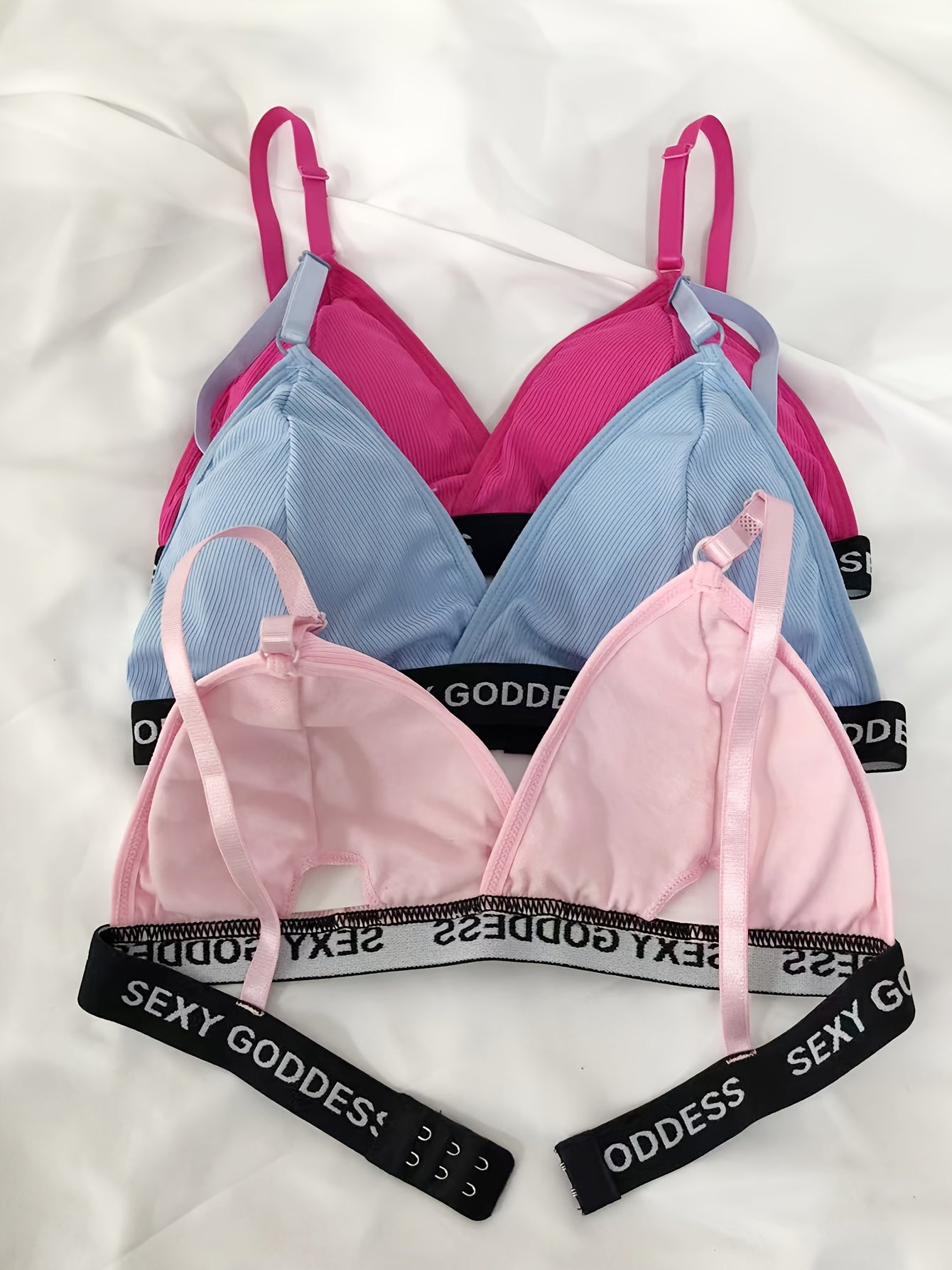 Women’s Letter Print Lingerie Set with Wireless Bra and Ribbed Panties