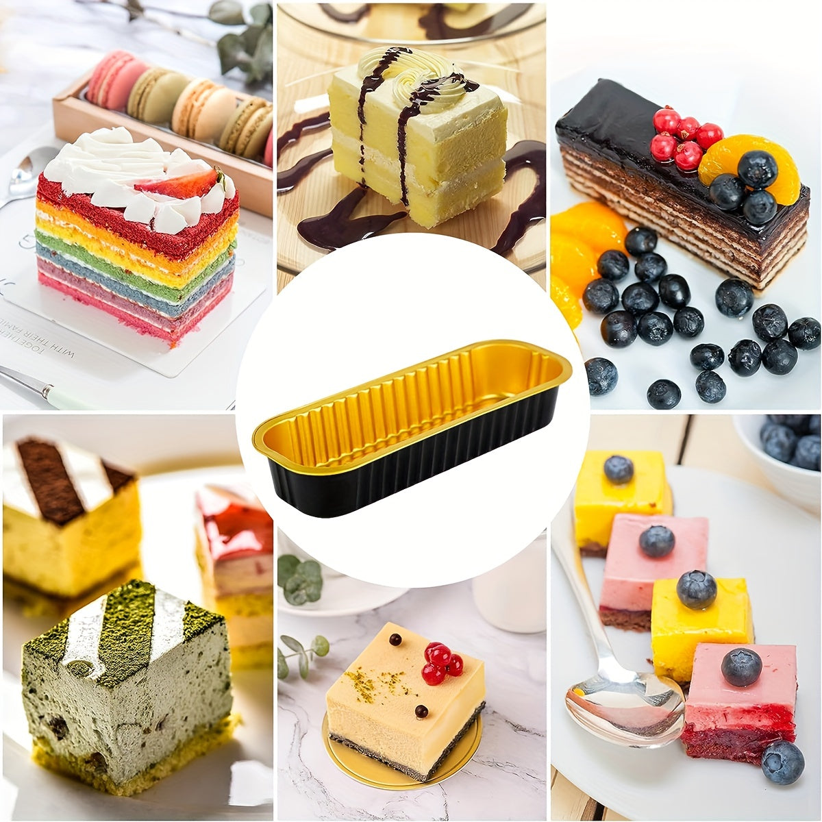 Set of 10 Aluminum Foil Mini Loaf Pans with Transparent Lids for Baking Cakes and Cupcakes in Black Pink and Gold