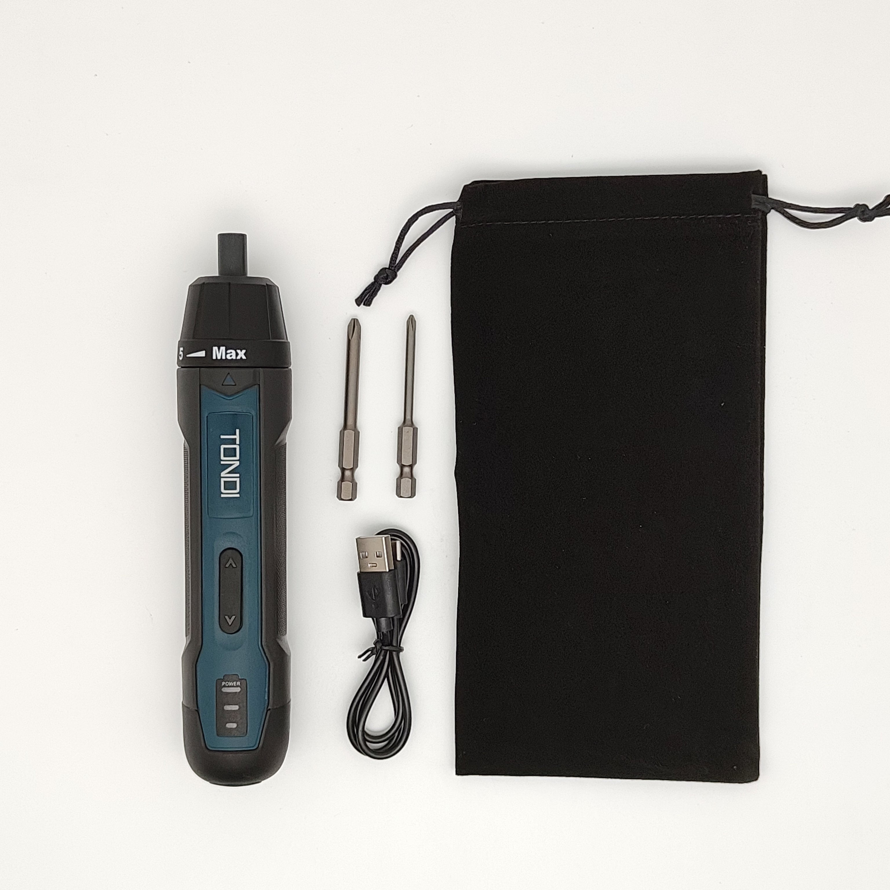 Juego de destornillador eléctrico inalámbrico con batería de litio de 2000mAh, carga USB, mango de goma, broca magnética, par máximo de 5N.m