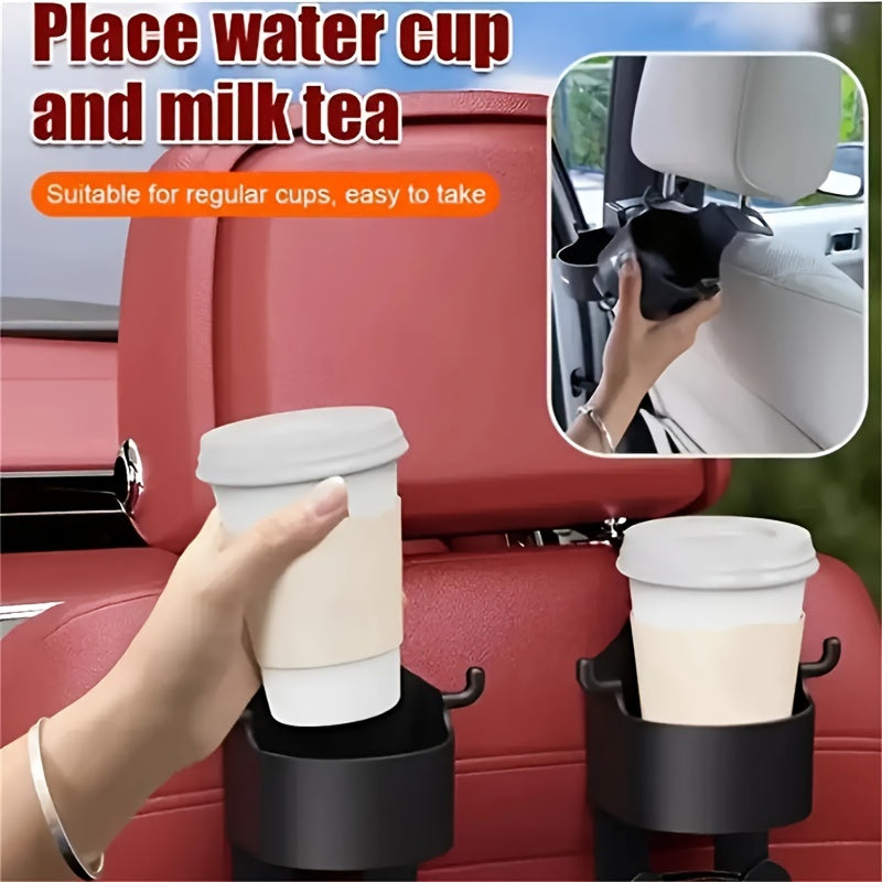 2 Pack Car Seat Back Hooks with Built-In Cup Holders Auto Interior Organizer