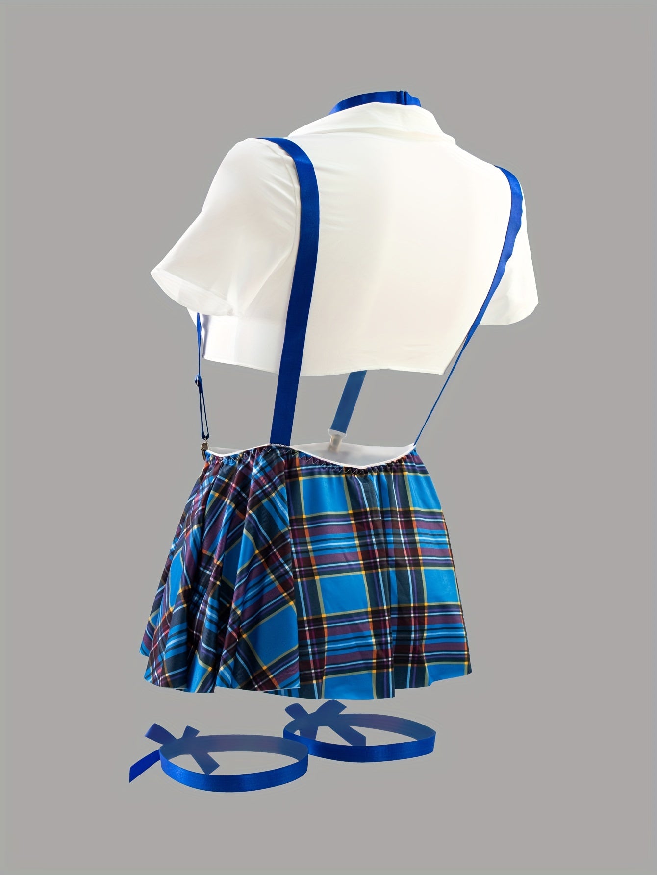 Women'S Preppy Plaid Costume Set with Bralette Skirt Top Underwear