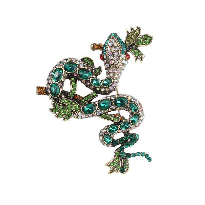 Emerald Green Vine Snake Enamel Brooch Rhinestones for Women Clothing Accessories