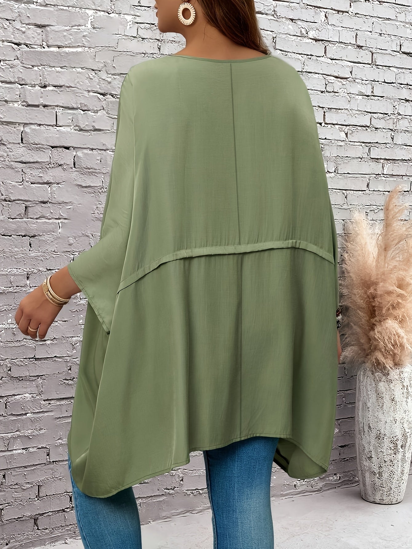 Women's Plus Size Black Batwing Sleeve Top Casual Long Sleeve T-Shirt