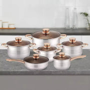 12-Piece Stainless Steel Cookware Set with Lids, Durable, Healthy Material
