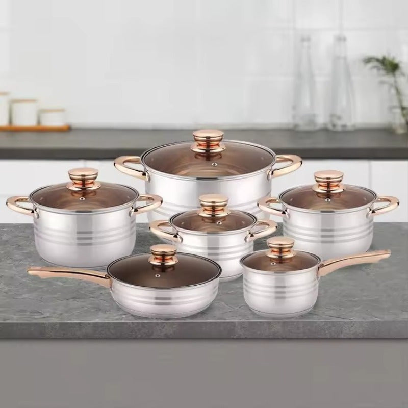 12-Piece Stainless Steel Cookware Set with Lids, Durable, Healthy Material