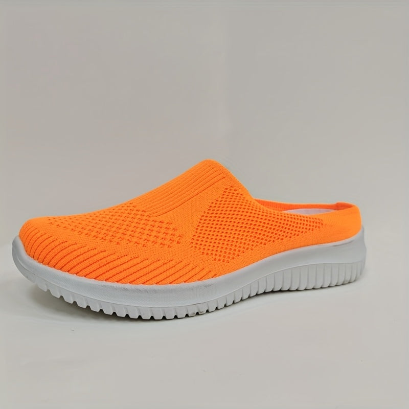 Women's Breathable Knit Mules - Slip-On Casual Shoes, Flat Shoes for Outdoor and All-Season Wear