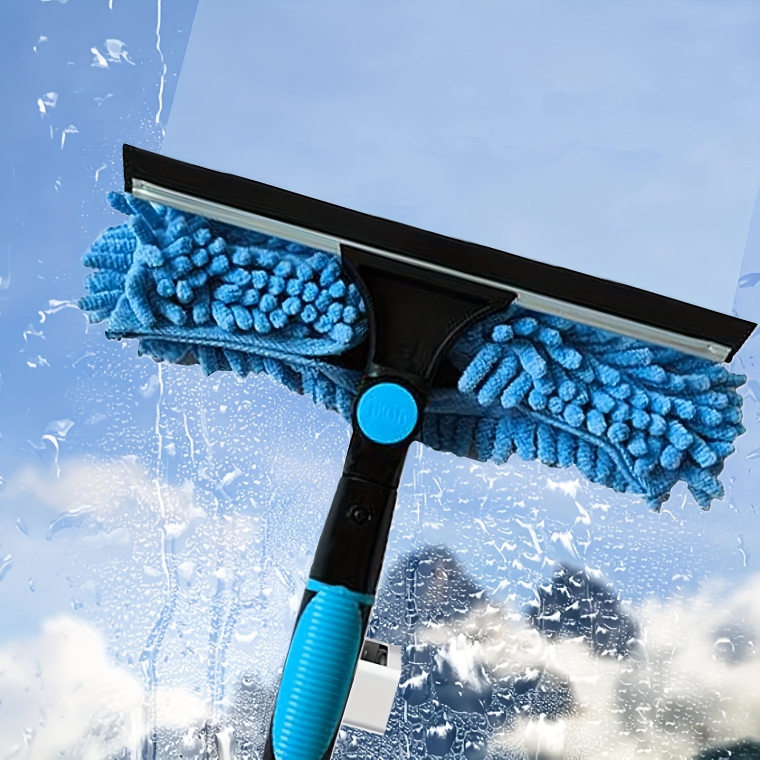 High-Rise Window Cleaning Kit with 10 Extension Rods Microfiber Pad and Scraper