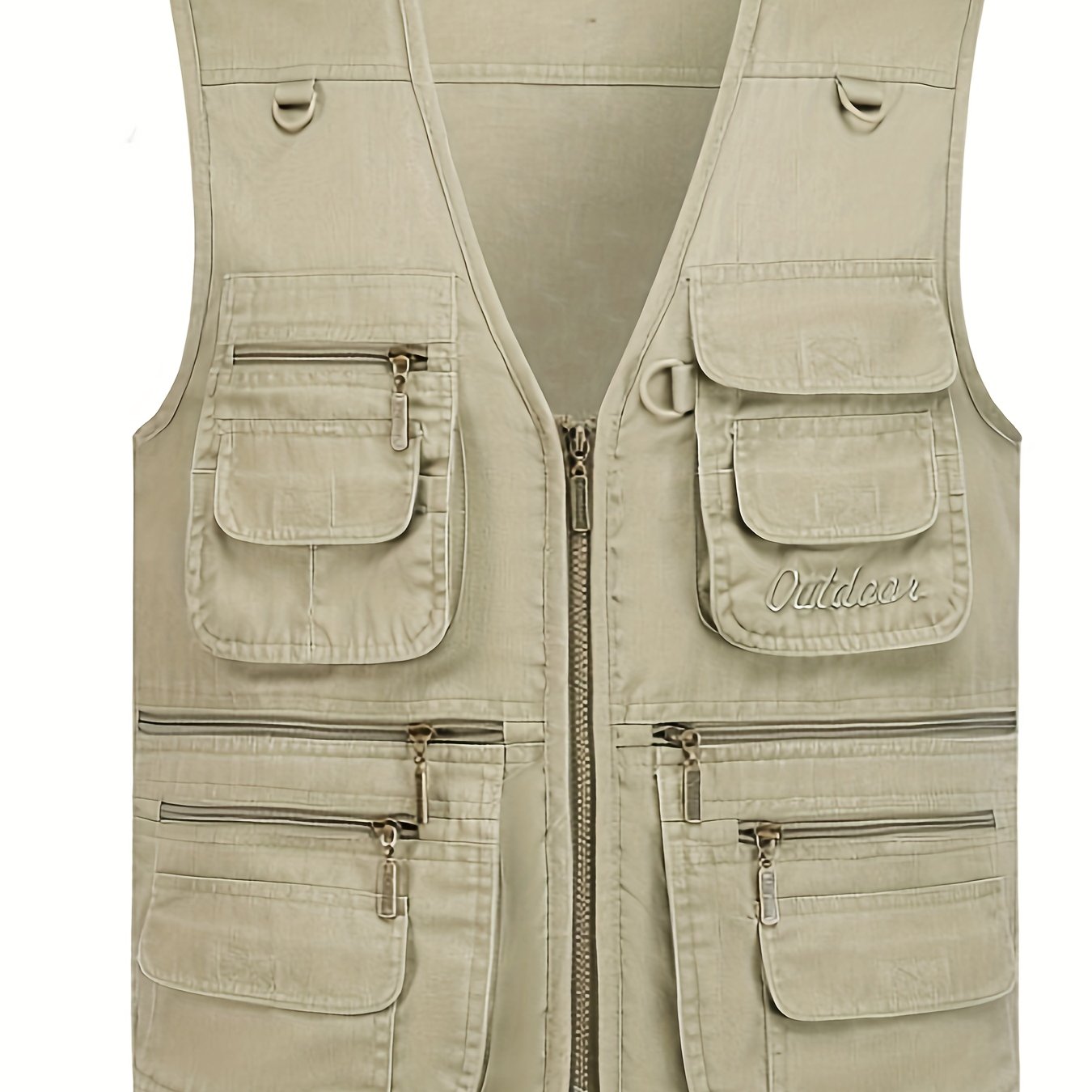 Plus Size Men's Cotton Blend Vest with Multiple Pockets for Spring Fall Winter