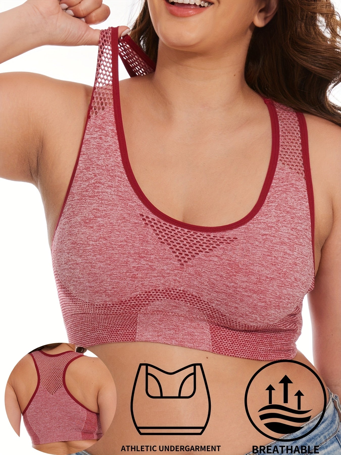 Women Breathable Seamless Sports Bras Plus Size Wireless Yoga Underwear Set