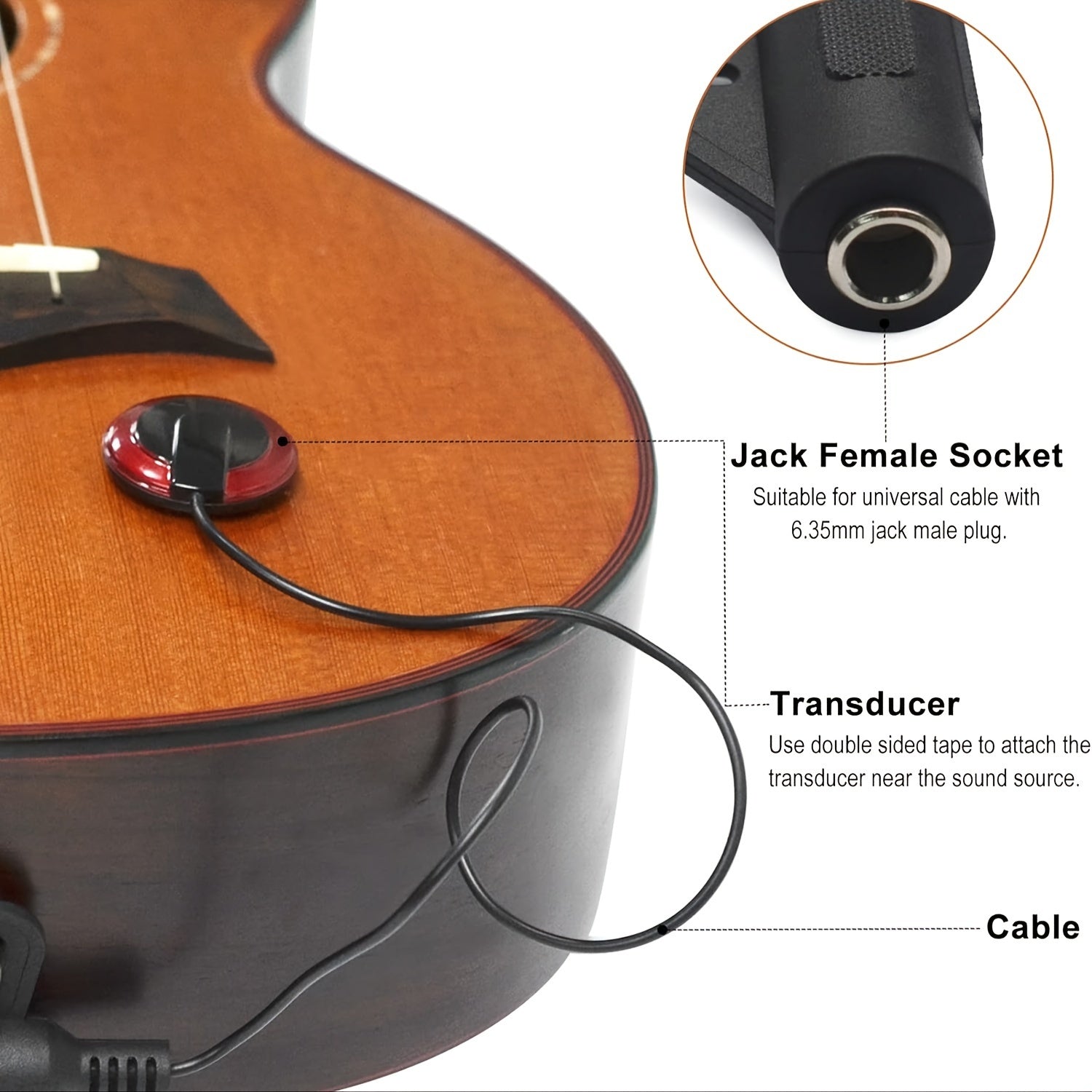 Pastilla de contacto piezoeléctrica para guitarra acústica negra