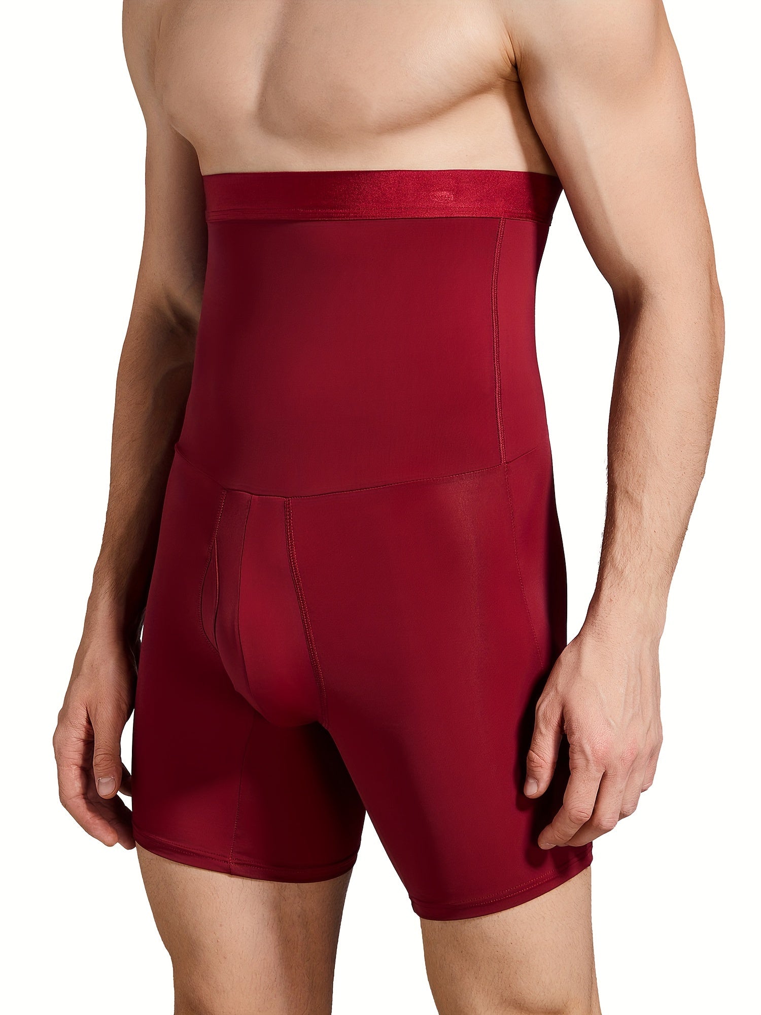 Men's High Waist Tummy Control Compression Shorts Nylon Spandex Athletic Fit Solid Color