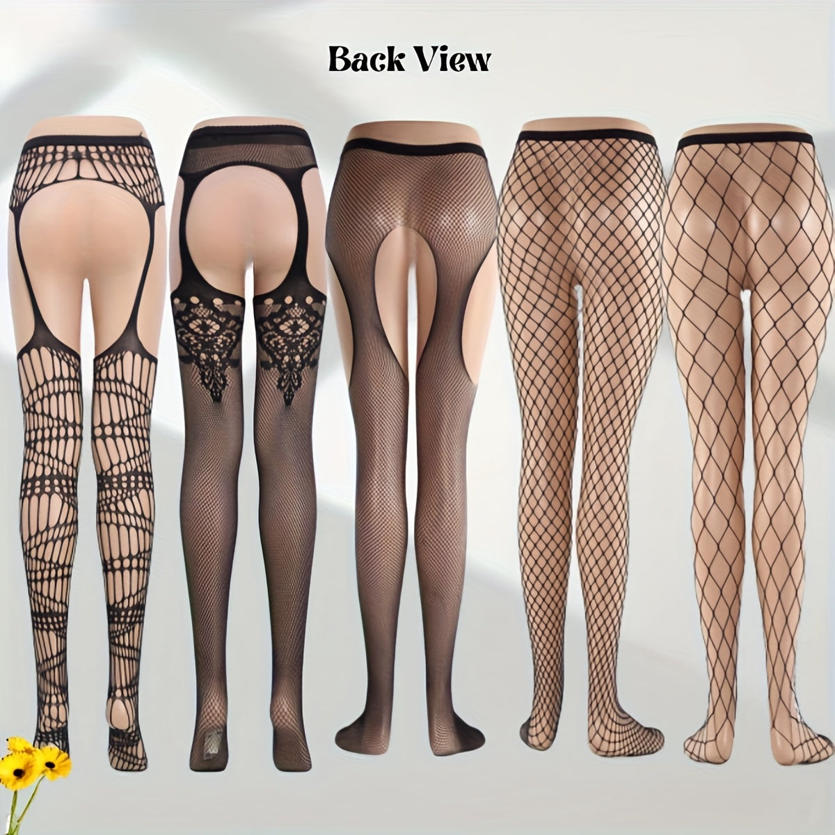 Women Fishnet Stockings 5 Pairs High Waist Garter Hollow Open Underwear