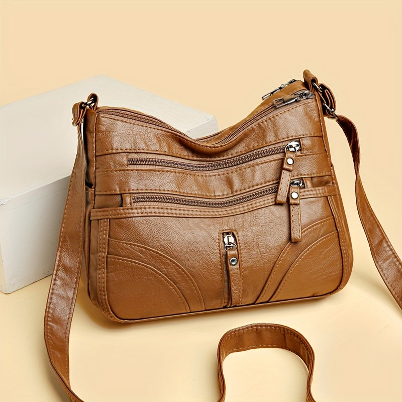 Women's Quilted Crossbody Bag Synthetic Leather Lightweight Small Purse with Zipper Closure