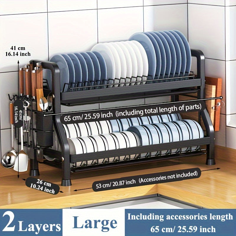 Kitchen Dish Drying Rack with Cutlery Holder, Space Saving 2 or 3 Layer Organizer
