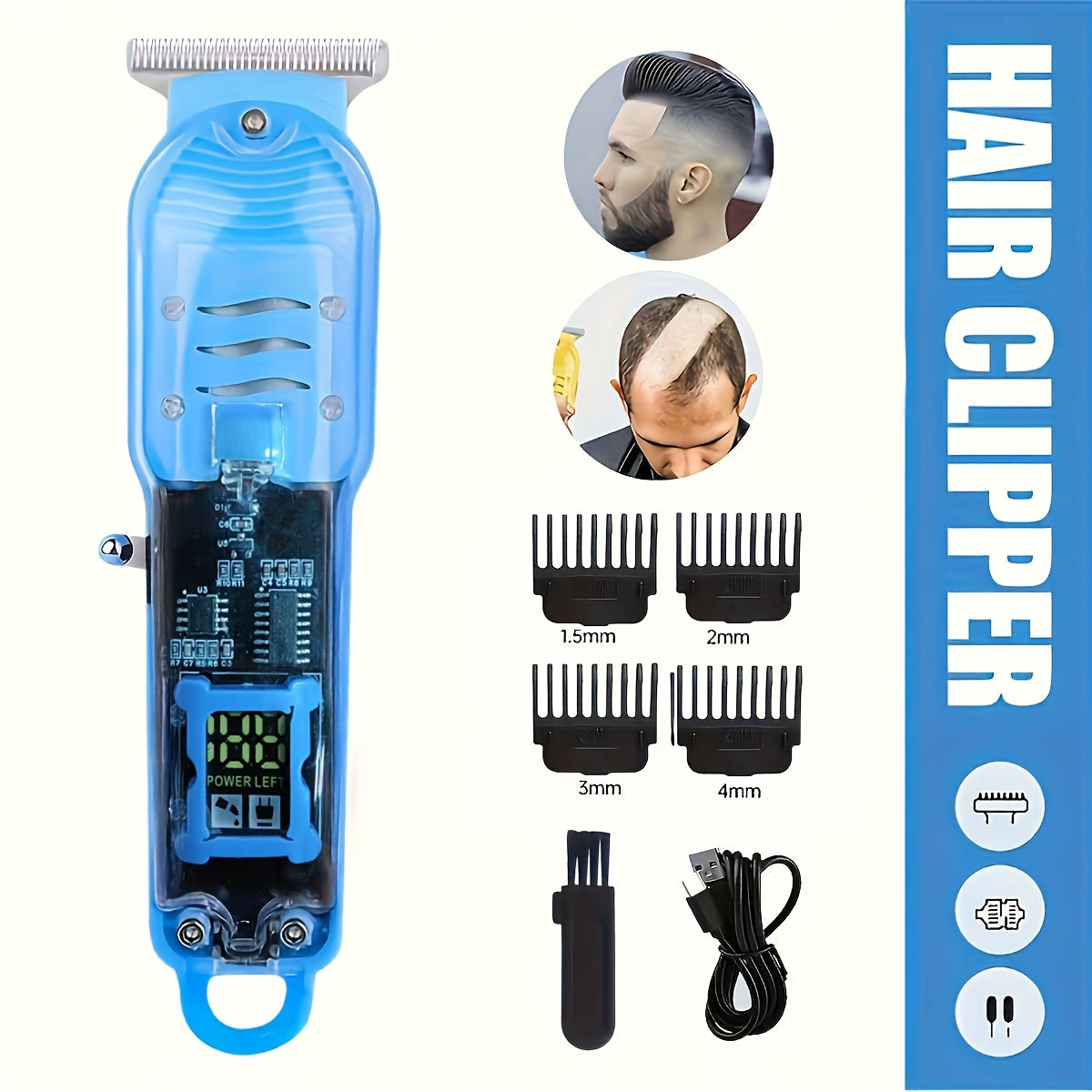 Cortapelos eléctrico recargable por USB de bajo voltaje de calidad de salón con peines guía