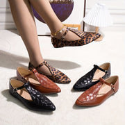 Women Brown Microfiber T-Strap Mary Jane Flats with Low Heel