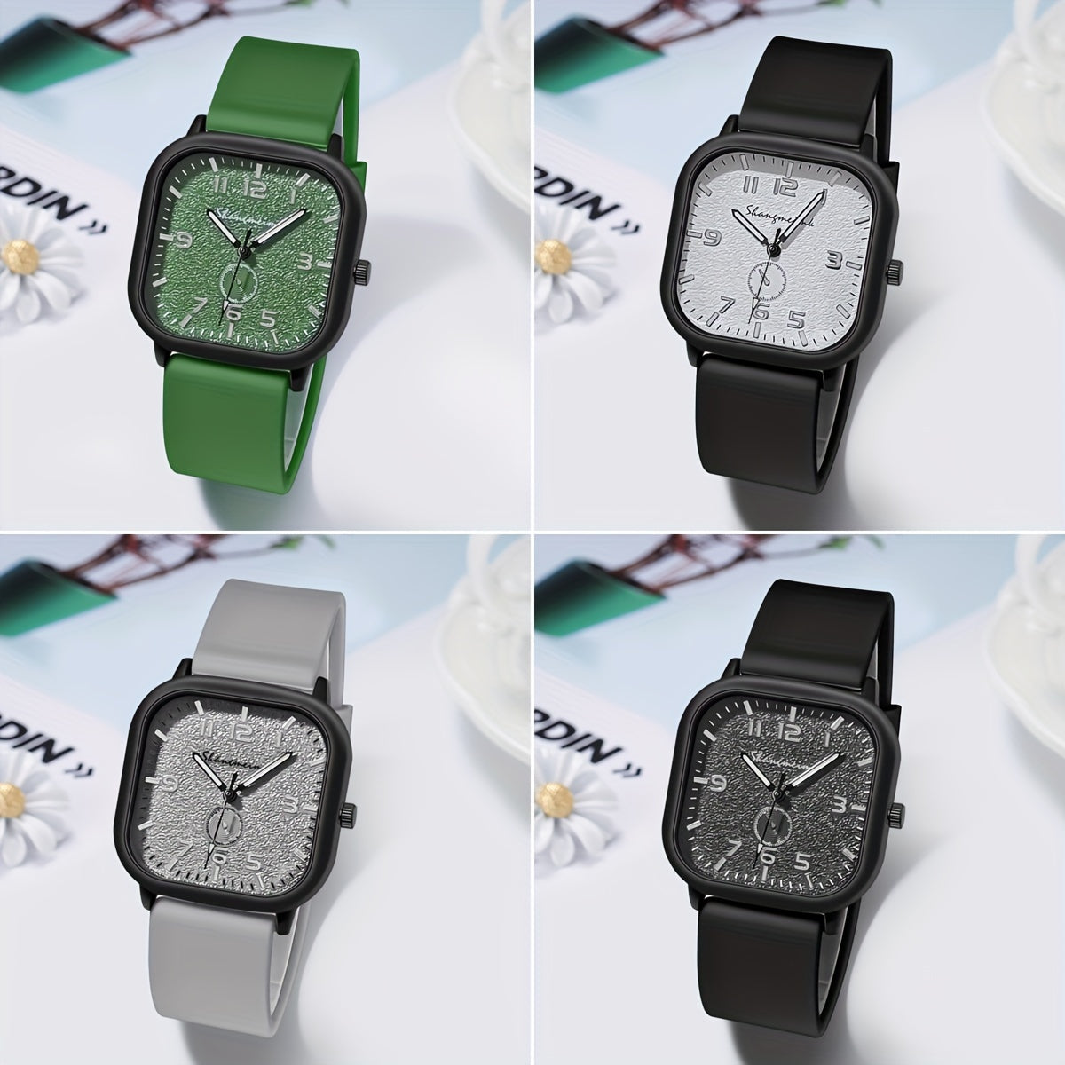Reloj de banda de silicona minimalista para hombres, mujeres, estudiantes, casual, cuadrado, de cuarzo
