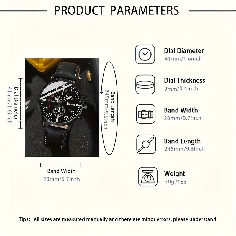 Men's Casual Quartz Watch Glasses Wallet Set Non-Waterproof Zinc Alloy Strap