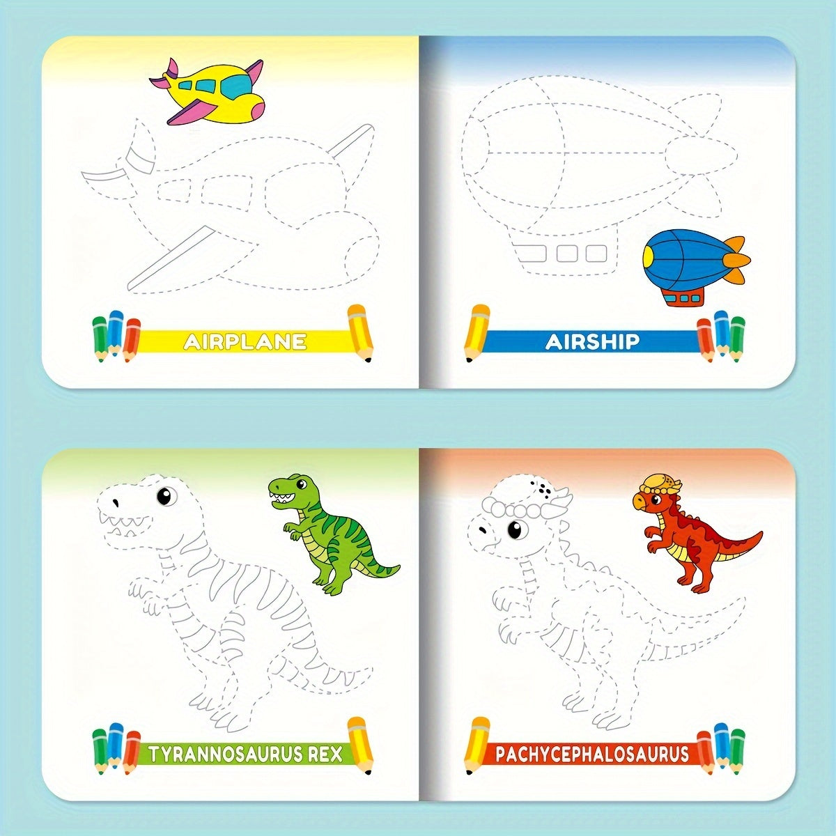 Children's Handwriting Tracking Stick Figure Coloring Book Set of 10 for Kids Ages 4 and Up