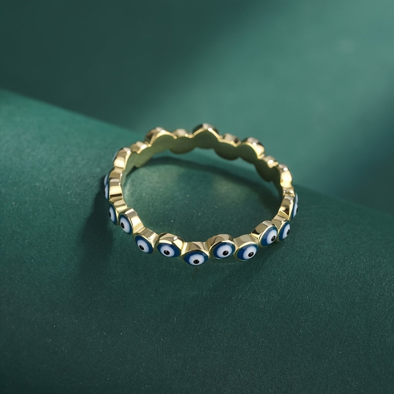 925 Sterling Silver Turkiy Blue Yomon Ko'z Halqa, 14K Oltin Qoplangan, Ayollar Qo'l Zargarlik Sovg'asi