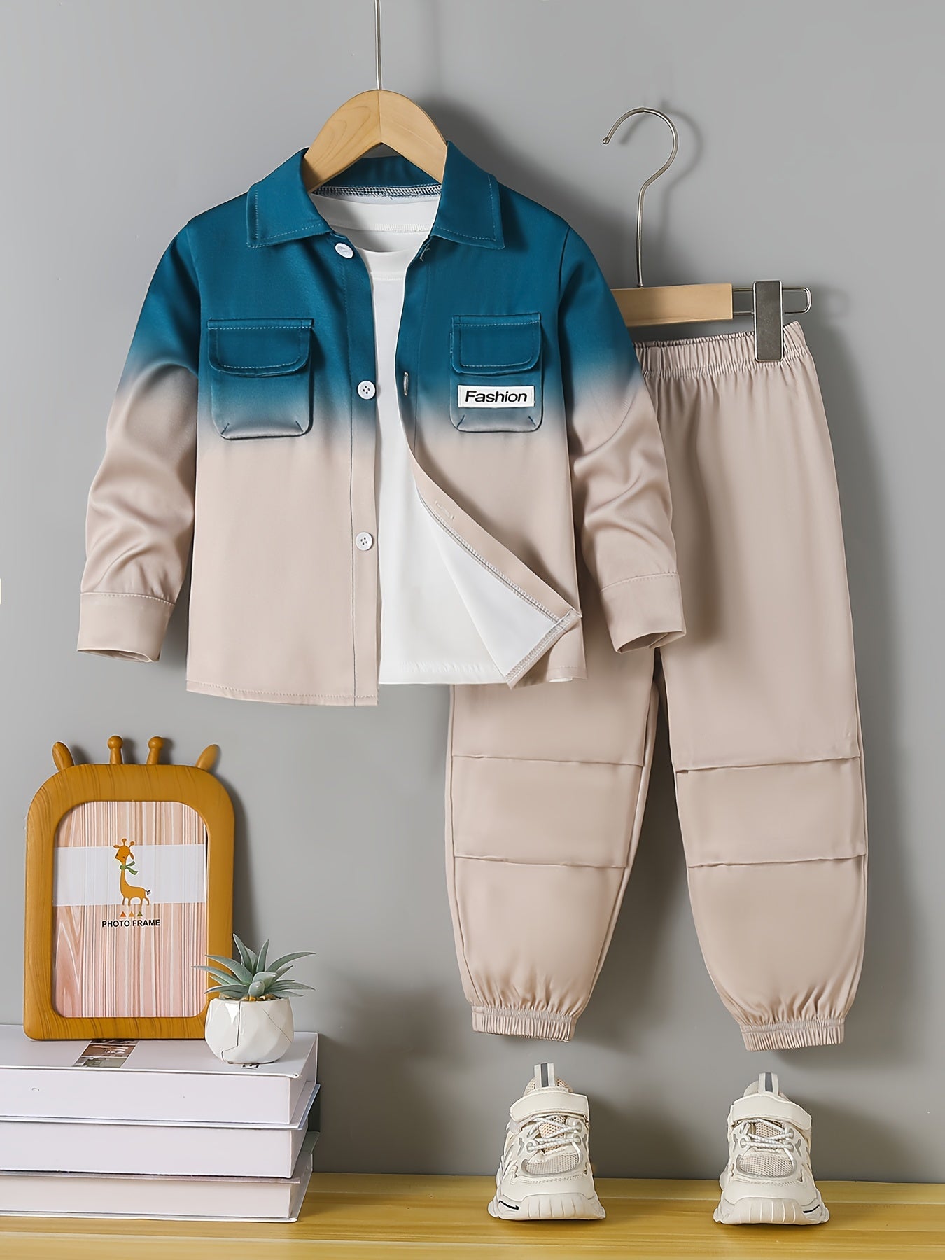 Boys' 2-Piece Set Long Sleeve Digital Print Shirt and Pants Casual Autumn Winter