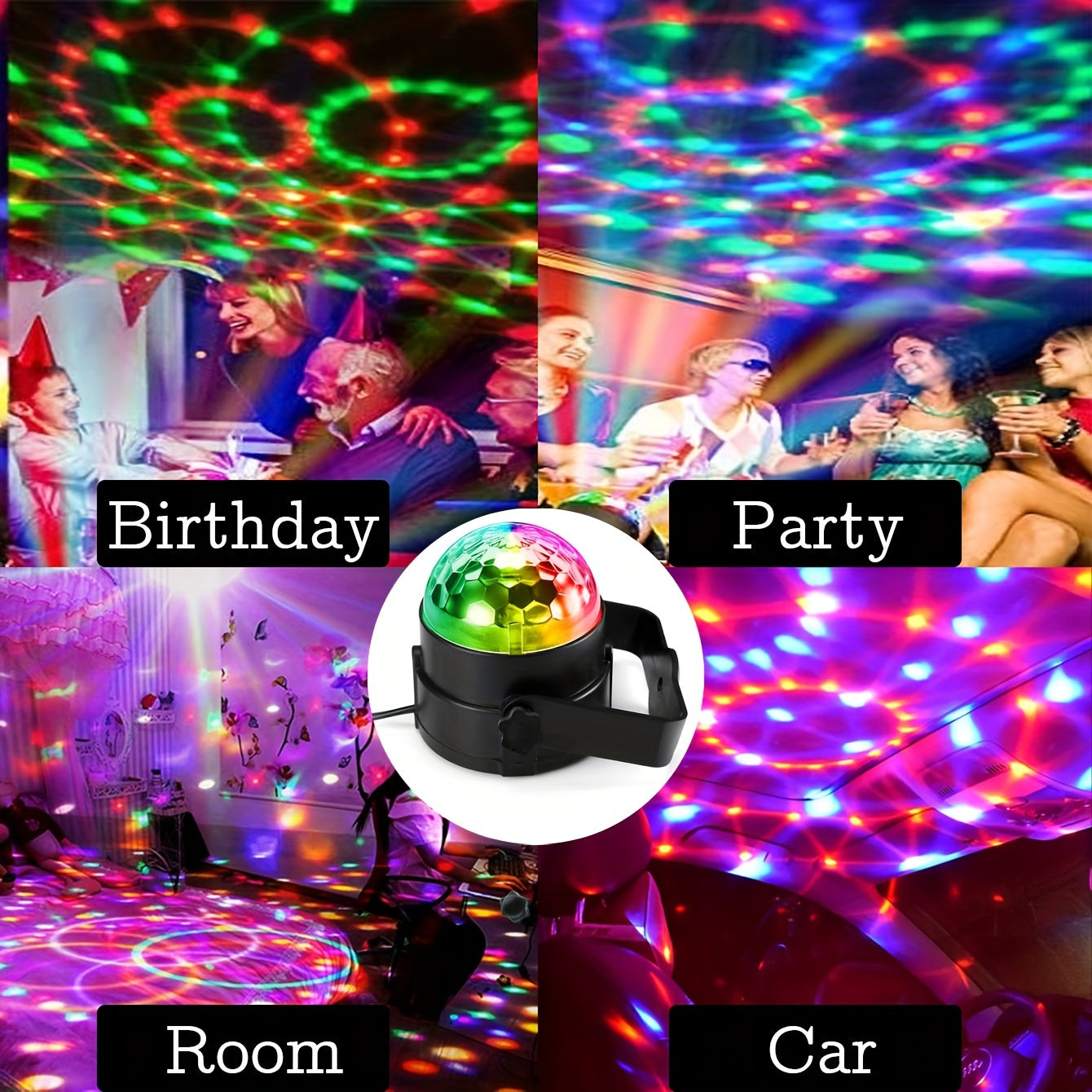 RGB Disco Ball Light with Sound Activation USB Powered 7 Modes for Parties and Events