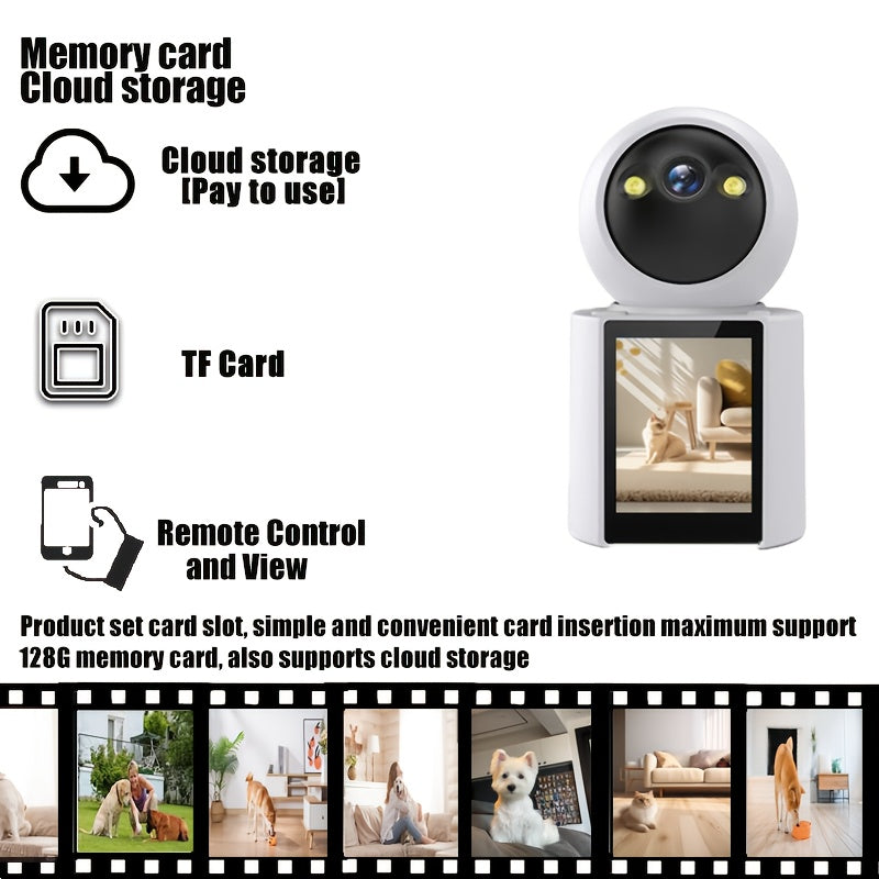 Wireless Security Camera with 7.11 cm Display Night Vision AI Motion Detection Two-Way Audio 360° Monitoring