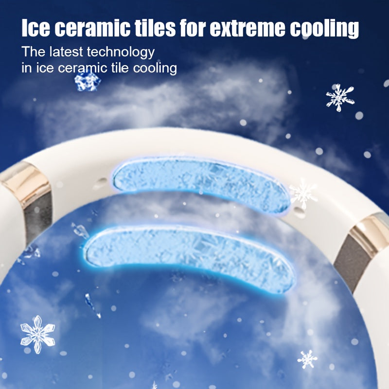 Portable Neck Fan with Ice Cooling, Bladeless, USB Rechargeable, Quiet Turbo Motor