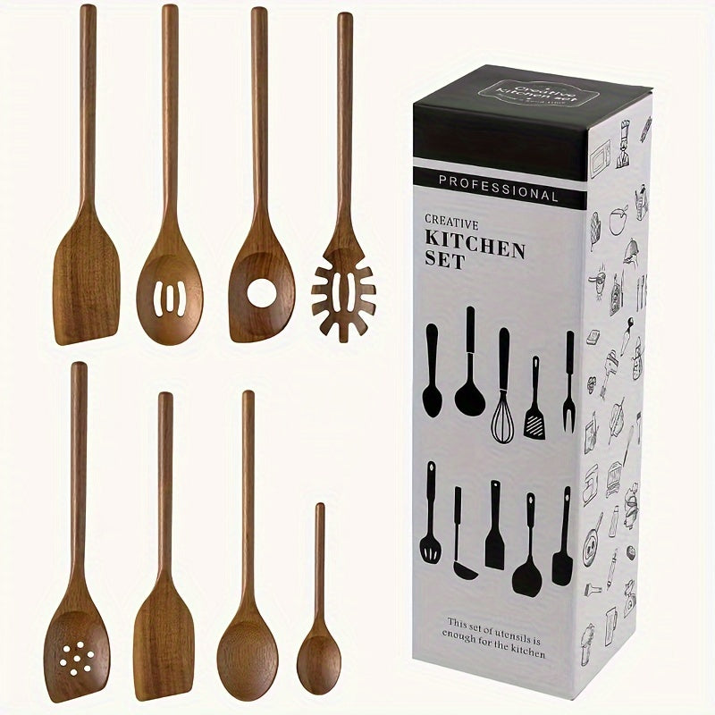 Set of 8 Acacia Wood Kitchen Utensils Non-Stick Heat-Resistant Cooking Tools