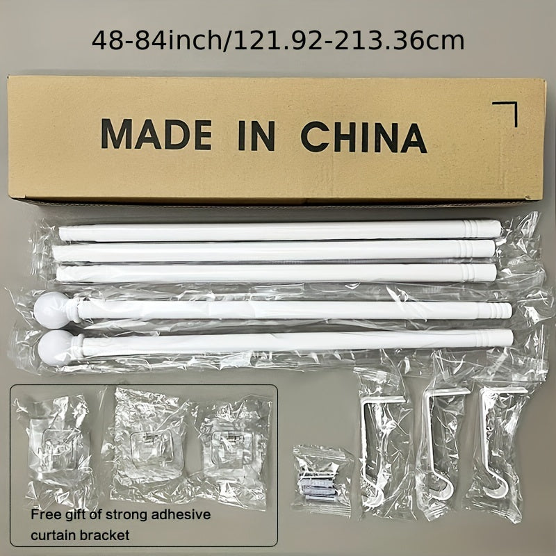 Elegant Black and White Adjustable Metal Curtain Rod Set with Decorative Hooks