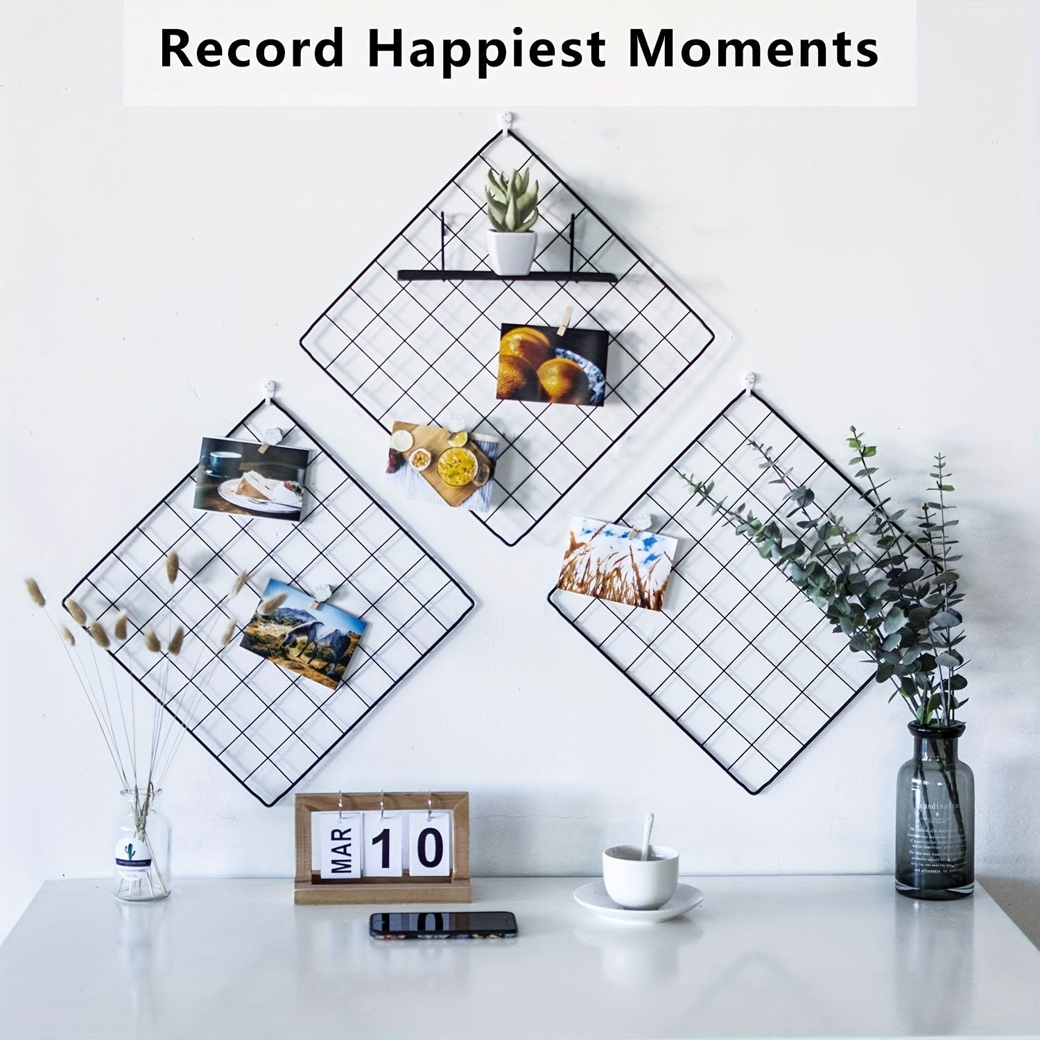 Metal Photo Wall Grid Panel Decorative Iron Display Rack Wire Grid for Photos 2 Sizes