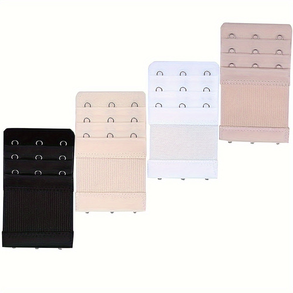 Women's Bra Extenders Set 4 Pieces 3 Hooks Elastic Knit Fabric Solid Color