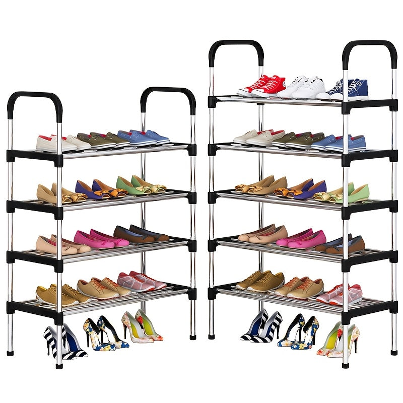 Black Metal Shoe Rack with 4-6 Tiers Dustproof Space-Saving Storage