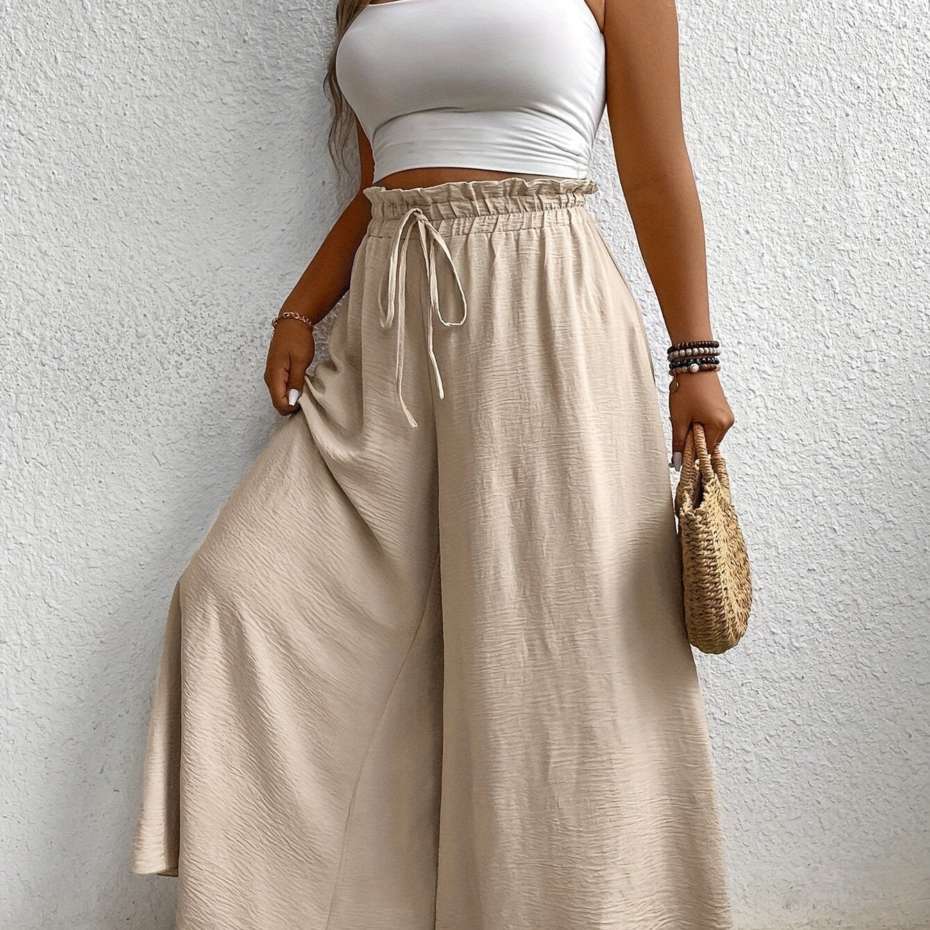 Women's Mustard Yellow Wide Leg Pants Polyester Casual Summer Comfortable