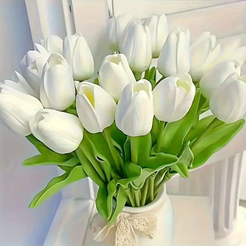 10pcs White Tulip Artificial Flowers for Weddings, Spring Wreaths, Home Decor