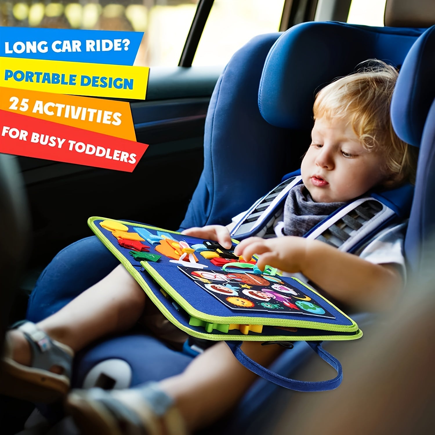 Tablero de actividades para bebés, juguete de tela para juego de coordinación motora para niños pequeños, azul y verde