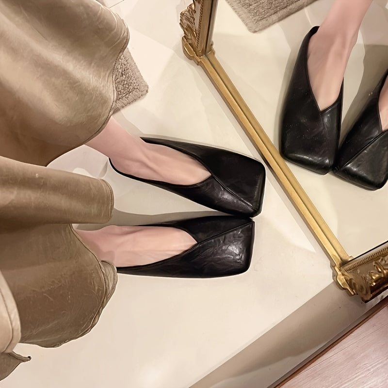 Women's Square Toe Loafers Slip-On All-Season Casual Shoes